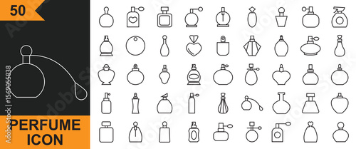 Perfume and scent icon . Symbols beauty, fume, edit, , fresh and more. Scent icon set. Isolated on white  background. EPS 10