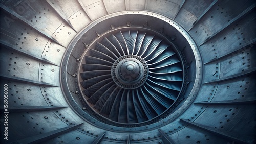 Closeup of a Powerful Jet Engine Turbine with Detailed Metal Components