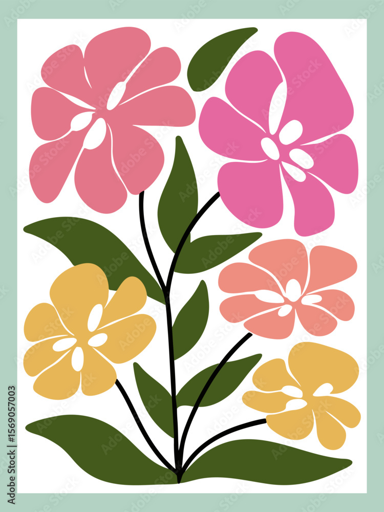 Obraz premium Curved floral composition in retro palette perfect for abstract posters, cards, and textile prints