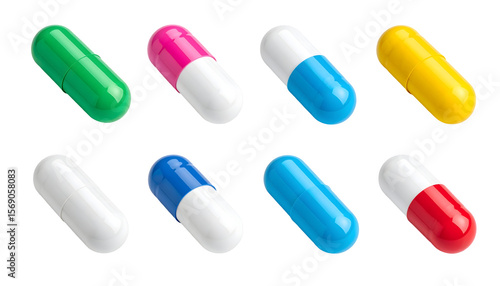 Assortment of Colorful Medicine Capsules Isolated.
