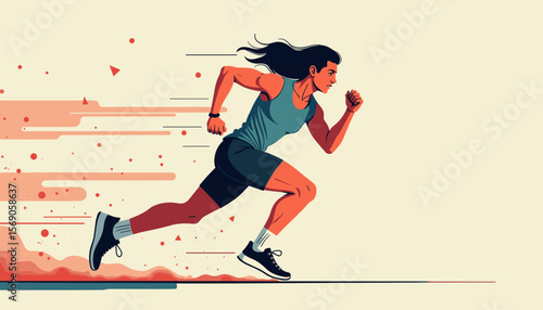 Woman running with determination against a light background