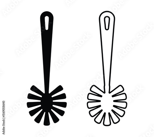 Toilet Brush Vector Collection, of monochrome icons including simple silhouettes and line art
