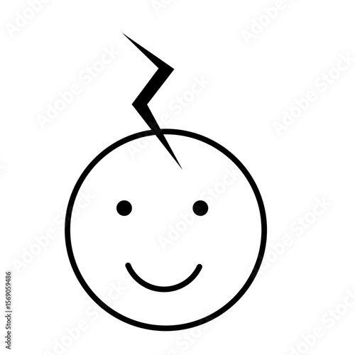 Emoji with lightning bolt on forehead outline icon