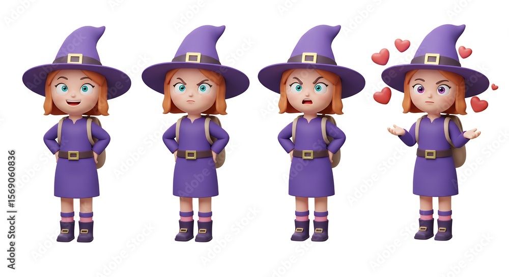 Four cartoon witch characters set Four cartoon witch characters set