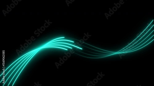 Bright neon line cyan laser line abstract technology background. Wavy cyan Neon Laser Line Technology Background Animation. Seamless Looping. Straight neon line 4k video footage.