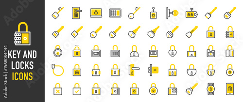 Key And locks icons. such as safety lock, door lock, key, lock, laptop lock, wifi lock vector illustration.
