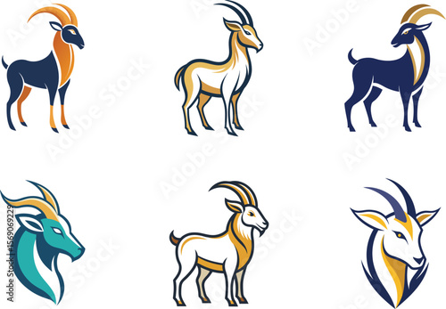 Elegant Goat Logo Designs Set perfect for branding projects needing a majestic animal symbol showcasing stylish graphic elements and a sophisticated color palette