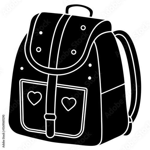 Stylish black backpack with heart embellishments and functional design