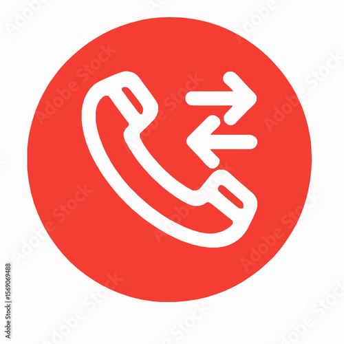 Red telephone icon with outgoing and incoming call arrows representing communication and connection