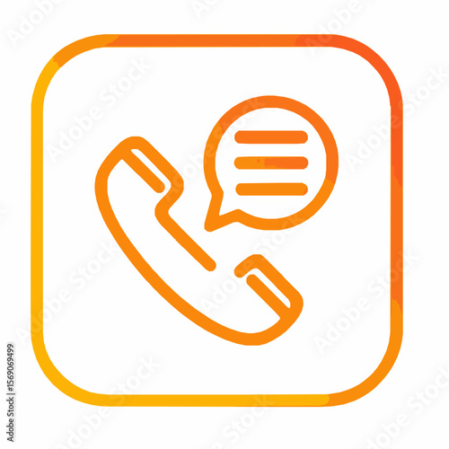 Orange outlined phone icon inside a rounded square shape with a speech bubble