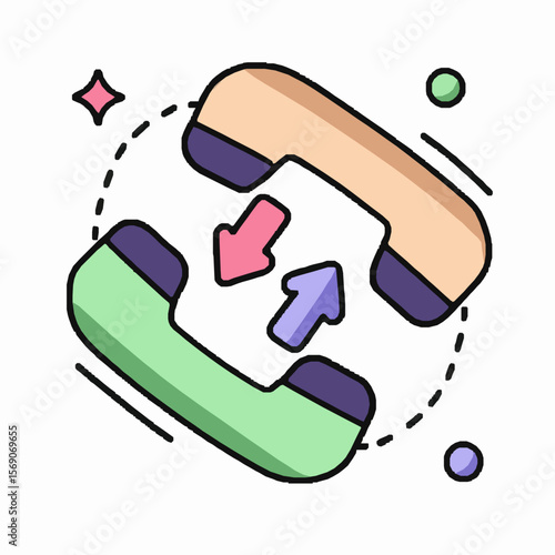 Colorful illustration of phone handsets and arrows suggesting communication and dialogue