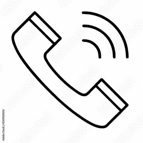 Simple black and white vector illustration of a ringing telephone handset icon isolated
