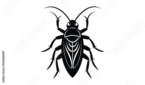 Stylized black cockroach illustration with white details on a white background