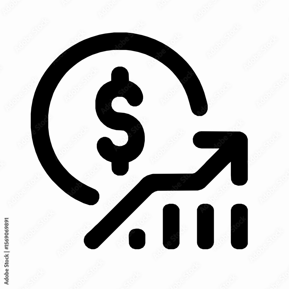Financial growth and investment icon depicting increasing dollar value and upward trend Financial growth and investment icon depicting increasing dollar value and upward trend