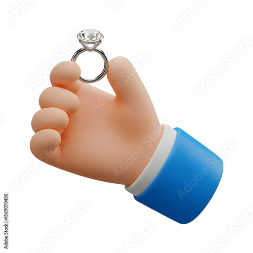 Hand Holding a Engagement Ring Minimalist 3D Rendering in a Soft And Smooth Renderer