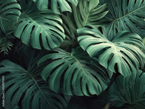 Wallpaper Mural Lush Green Monstera Leaves in Close Proximity Torontodigital.ca