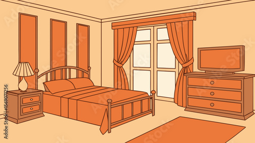 Bedroom interior design ideas with bed, nightstand, tv, and window for home decor inspiration and style