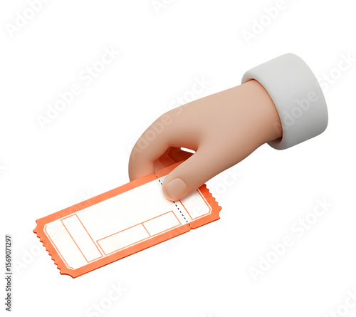 Hand Holding a Blank Event Ticket Minimalist 3D Rendering in a Soft And Smooth Renderer