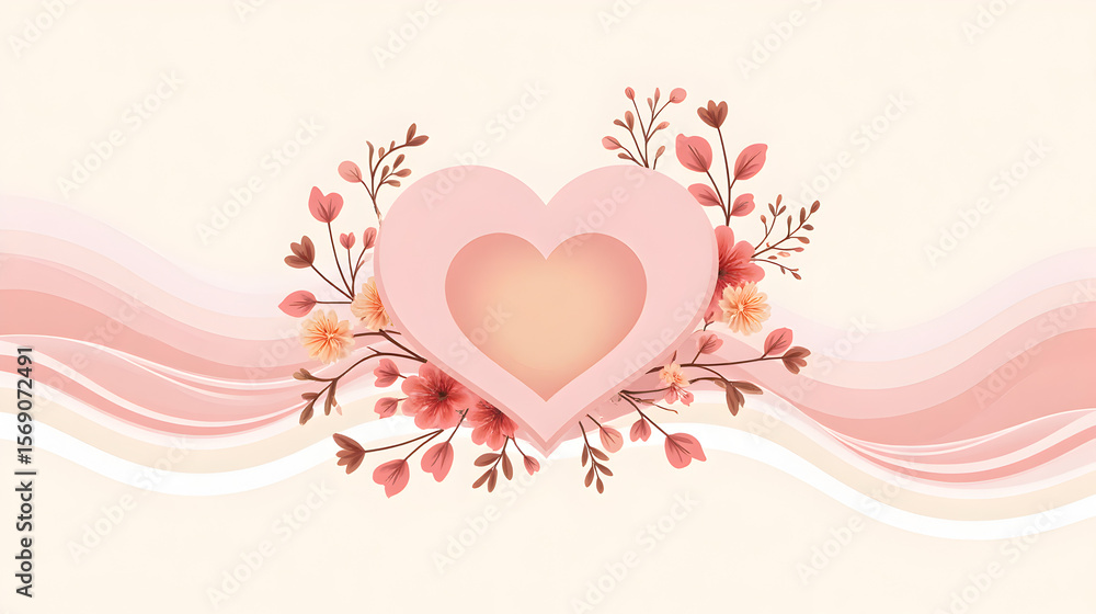 Interlocking Heart Shapes with Floral Elements and Abstract Waves on Pastel Gradient Background Interlocking Heart Shapes with Floral Elements and Abstract Waves on Pastel Gradient Background
