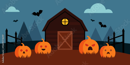 Scary Halloween pumpkin lanterns with carved faces, isolated orange autumn decoration