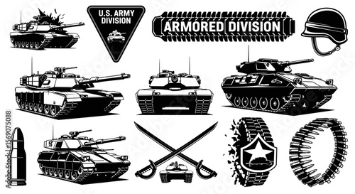 Military vector set Army tank elements.