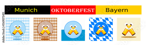 From the "oktoberfest" series, a humorous pair of beer bottles hugging with different variants of bavarian patterns and backgrounds	