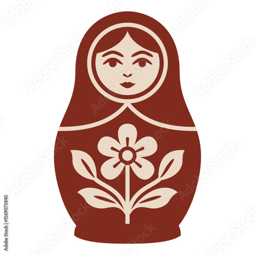 Traditional Russian matryoshka doll with floral design. Vector.