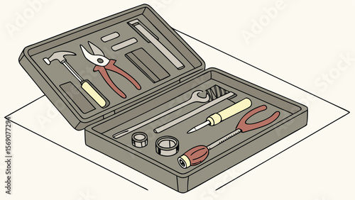 Vector Mockup of Toolbox with Partially Visible Tools on White Background