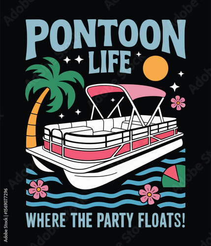 Pontoon vector T-Shirt Design, Pontoon tee isolated on a black background