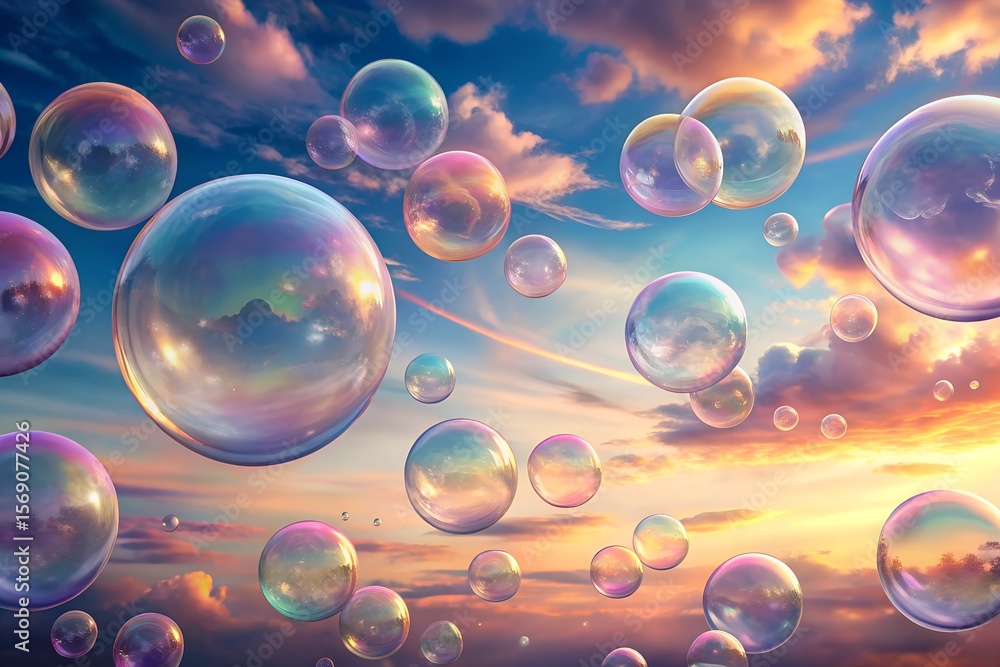 Naklejka premium Iridescent Soap Bubbles Background