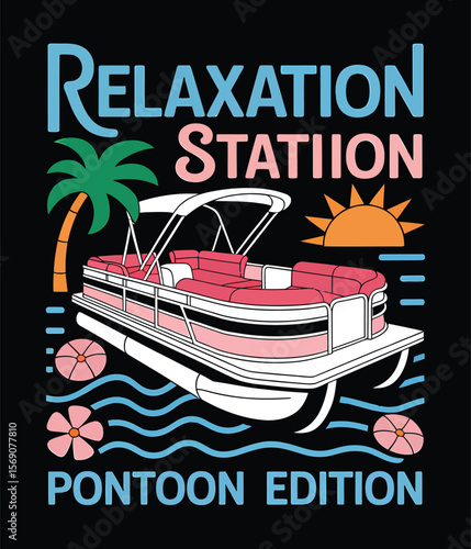 Pontoon vector T-Shirt Design, Pontoon tee isolated on a black background