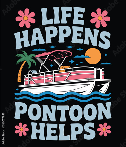 Pontoon vector T-Shirt Design, Pontoon tee isolated on a black background