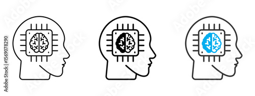 Cyborg Head Icon – Line, Glyph & Two-Color Glyph Style