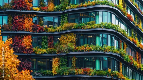 A modern building with a vibrant vertical garden.