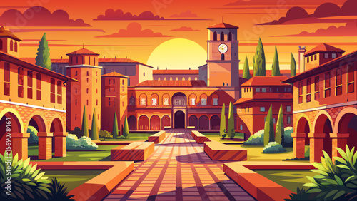 University of Bologna, Italy – The world’s oldest university, with terracotta arcades and cobblestone paths, radiates history and heritage under a warm Italian sunset.