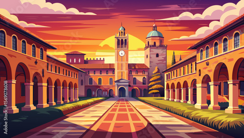 University of Bologna, Italy – The world’s oldest university, with terracotta arcades and cobblestone paths, radiates history and heritage under a warm Italian sunset.