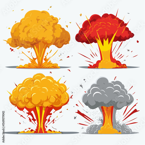 Cartoon Explosion Illustrations Four Colorful Vector Designs