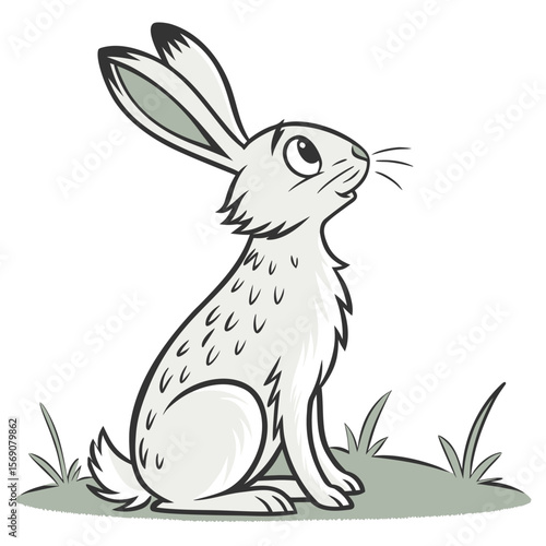 Curious Hare: a charming illustration of a hare, its eyes upturned, head held high, capturing a moment of curiosity and wonder in an expressive display of detail.