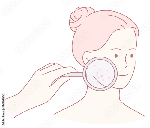 A detailed skin exam with a magnifying glass, focusing on skin health and essential care techniques