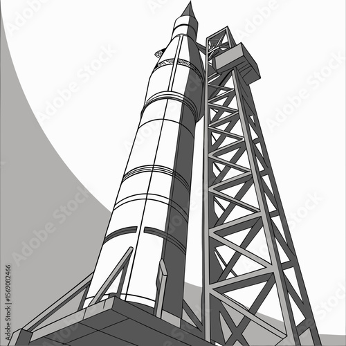 Create a high-resolution 3D rendering of a rocket with a cubist style.
