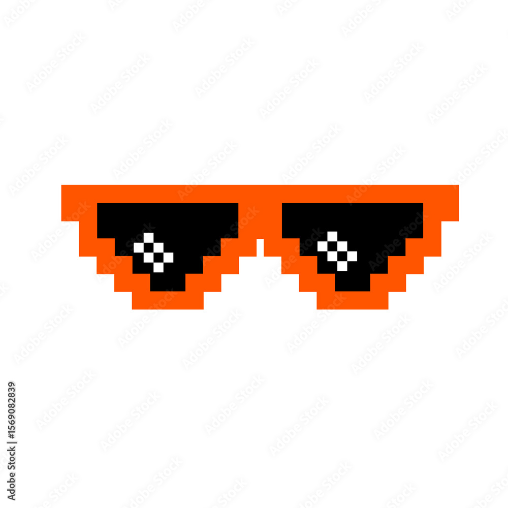 Fototapeta premium Orange pixel sunglasses icon illustration with flat style design. Application, web, social media, sticker, banner, poster, lego.