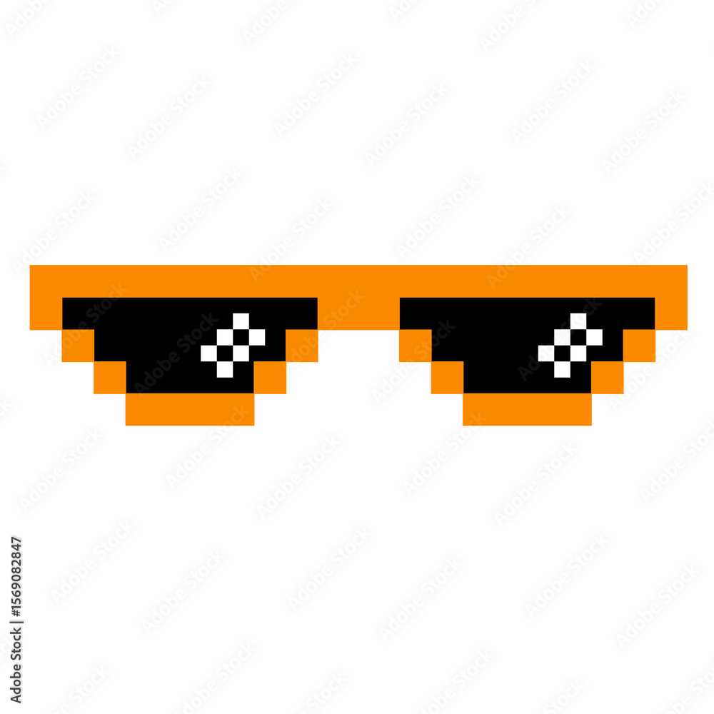 Fototapeta premium Orange pixel sunglasses icon illustration with flat style design. Application, web, social media, sticker, banner, poster, lego.