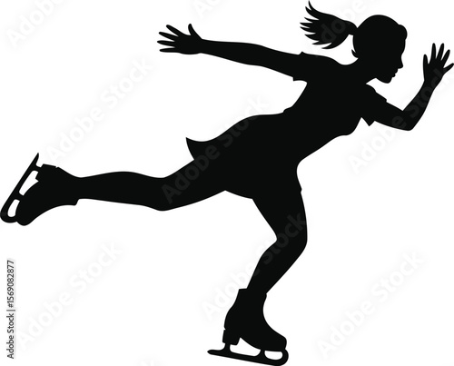 Female Figure Skater in Motion Silhouette Vector Design, Transparent Background.