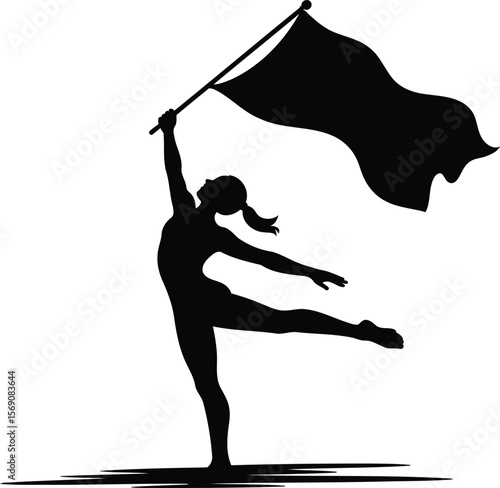 Female Flag Bearer in Ballet Pose Silhouette Vector Design, Transparent Background.