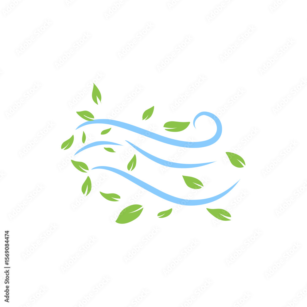 Fototapeta premium Green Leaves with blue wind wave