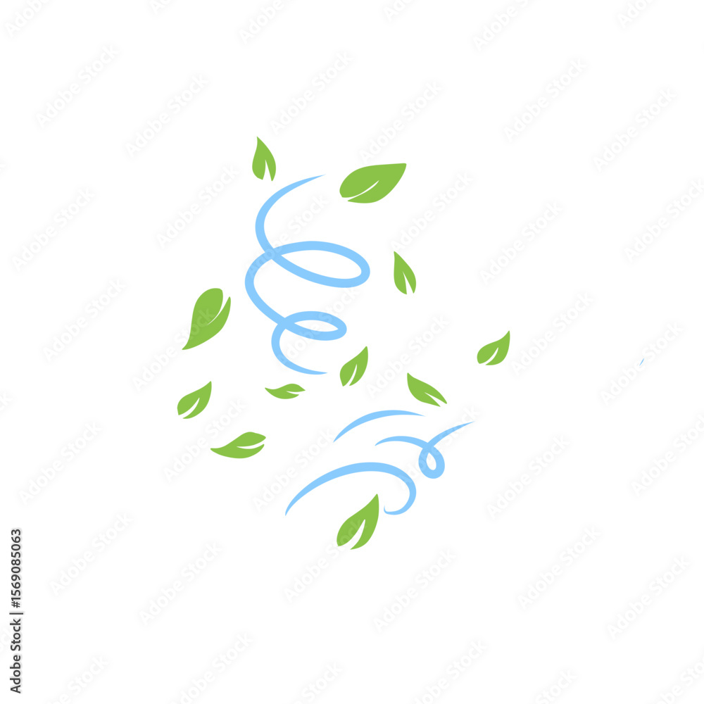 Fototapeta premium Green Leaves with blue wind wave