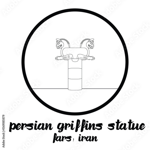 Circle Icon Persian Griffins Statue. Vector illustration