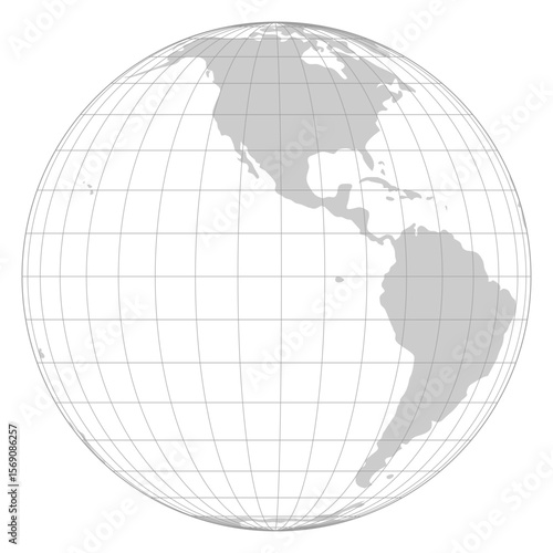 Grey world map with grid line view on America are. Vector Map Illustration.