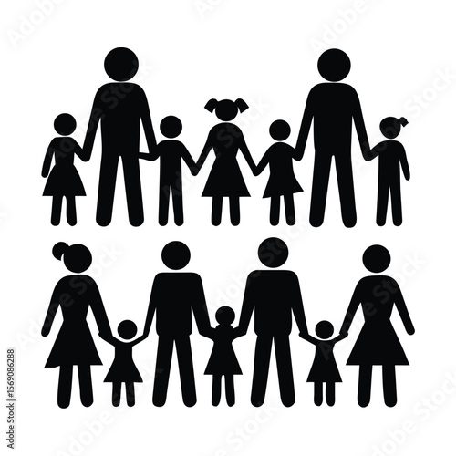 Silhouetted illustrations of families holding hands depicting parental and childhood relationships