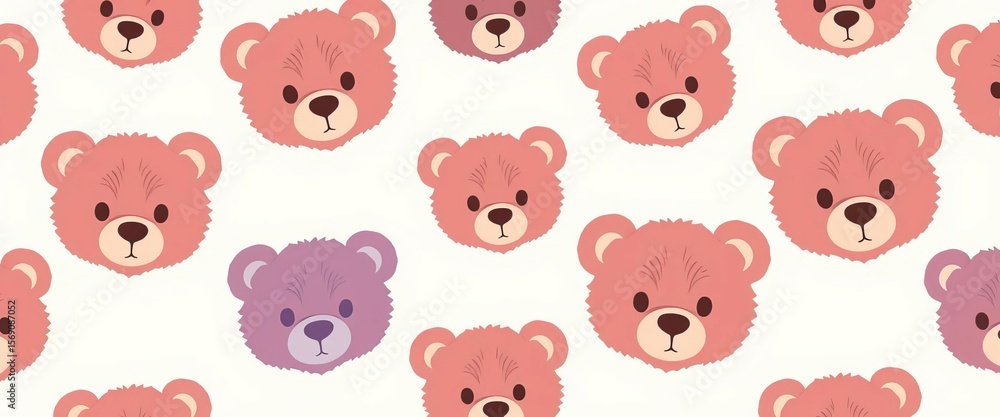 Fototapeta premium Adorable teddy bear head silhouettes repeat in a charming seamless pattern, repeating, repeat